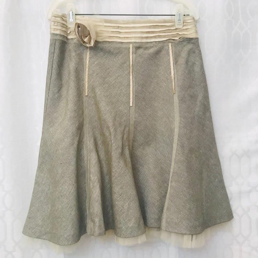 The Limited Tan Lined Tweed, Tulle FlareSkirt SZ 6